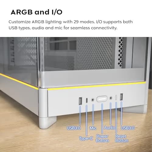 Montech HS02 ATX Mid Tower White with Tempered Glass Side Panel and USB 3.2 Gen 2 Type-C, USB 3.2 Gen 1 Type-A image