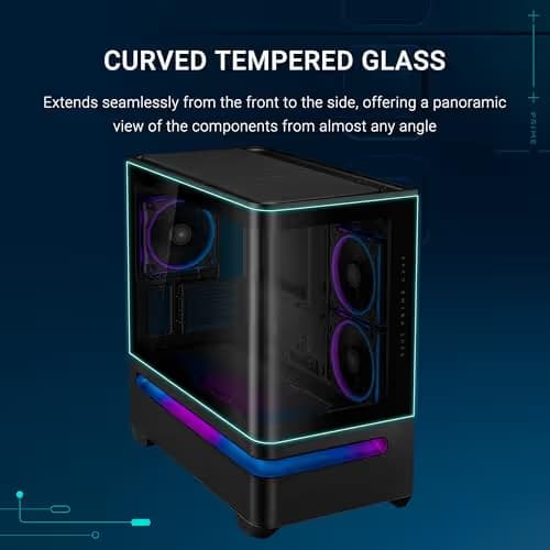 Asus Prime AP202 Micro ATX Mid Tower Black with Tempered Glass Side Panel and USB 3.2 Gen 2x2 Type-C, USB 3.2 Gen 1 Type-A image