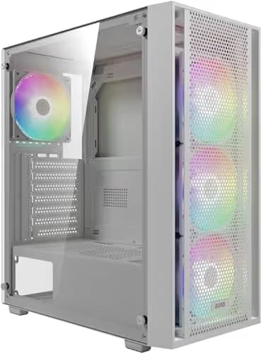 GAMDIAS AURA GC2 ELITE ATX Mid Tower White Tempered Glass Front Panel USB 3.2 Gen 1 Type-A USB 2.0 Type-A image