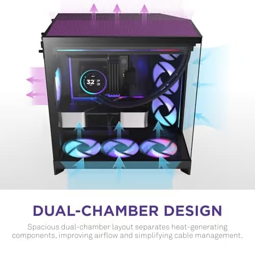 NZXT H9 Flow RGB+ (2025) ATX Mid Tower Black with Tinted Tempered Glass Side Panel and USB 3.2 Gen 2x2 Type-C, USB 3.2 Gen 1 Type-A image
