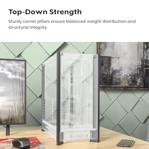 Montech HS01 PRO ATX Mid Tower White Tempered Glass Side Panel, USB 3.2 Gen 2 Type-C, USB 3.2 Gen 1 Type-A image