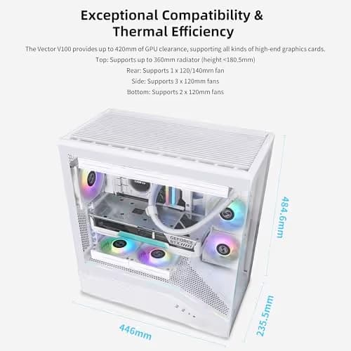 Lian Li Vector V100 ATX Mid-Tower PC Case-Tempered Glass-White-V100W image
