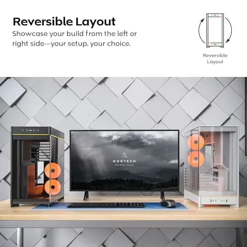 Montech HS02 ATX Mid Tower Black Tempered Glass Side Panel, USB 3.2 Gen 2 Type-C, USB 3.2 Gen 1 Type-A image