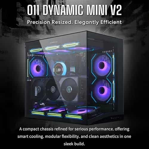 Lian Li O11 Dynamic Mini V2 Flow ATX Mini Tower Black with Tempered Glass Side Panel and Front Panel: USB 3.2 Gen 2 Type-C, USB 3.2 Gen 1 Type-A image