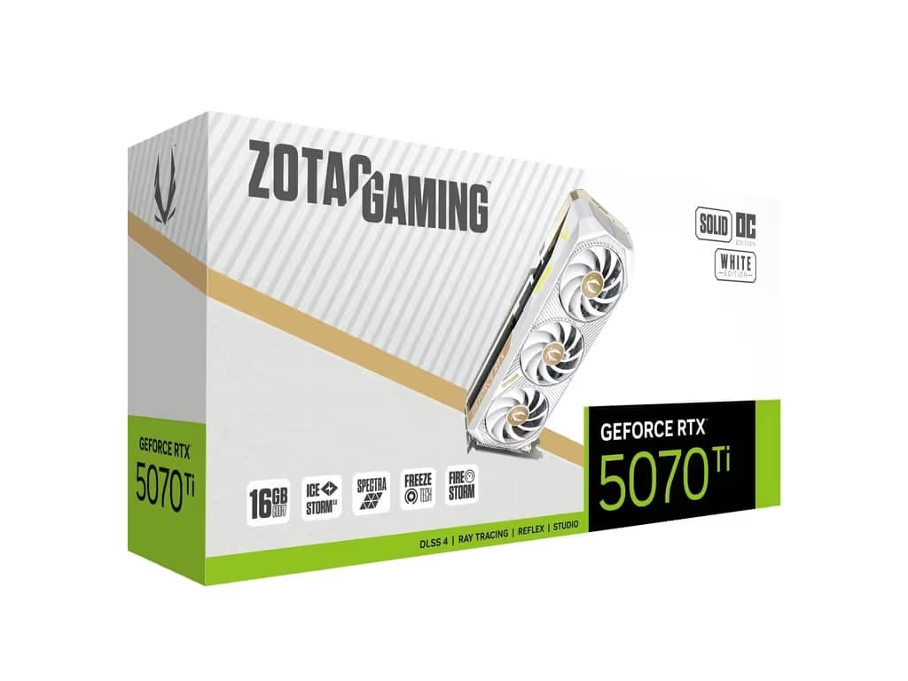 Zotac Solid Core OC GeForce RTX 5070 Ti 16GB GDDR7 White / Gold image