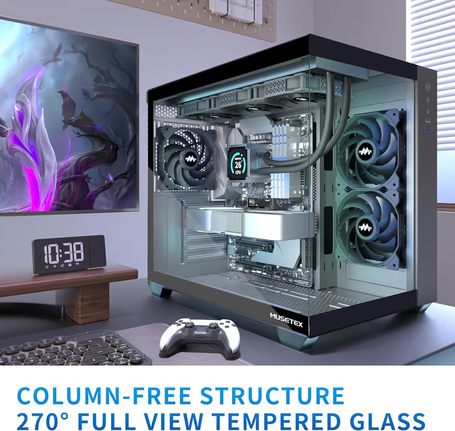 MUSETEX Y6 ATX Mid Tower Black with Tempered Glass Side Panel image