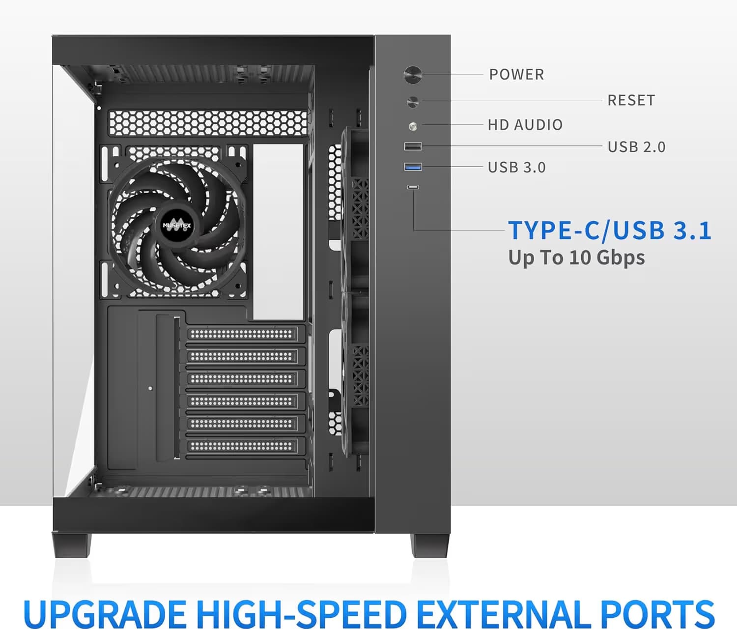 MUSETEX Y6 ATX Mid Tower Black with Tempered Glass Side Panel image