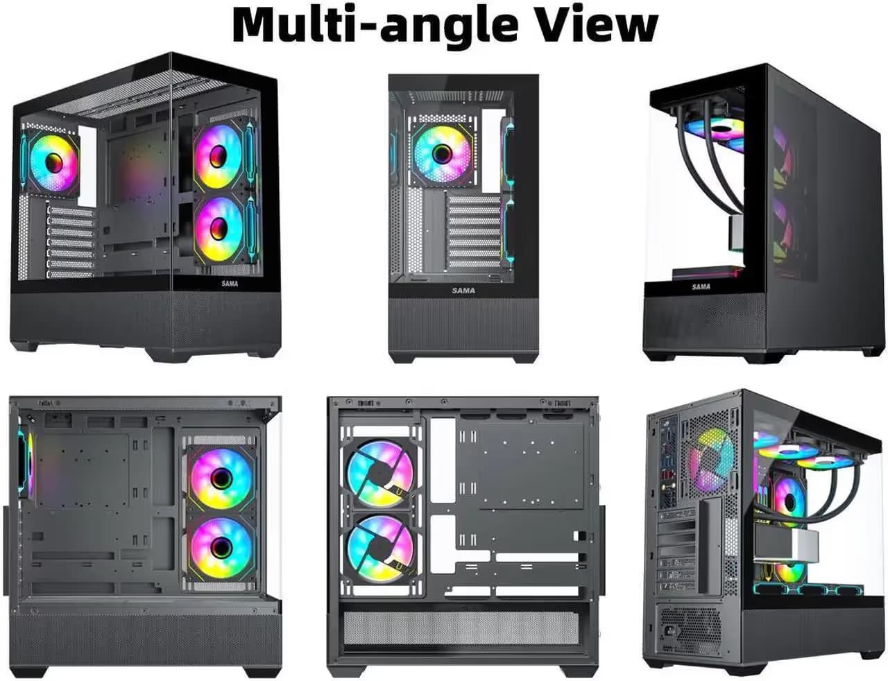 SAMA SV02 ATX Computer Gaming PC Case Mid Tower Black with 3 ARGB Fans Pre-Installed, Tempered Glass Transparent Side Panel,BTF Back Plug Motherboard Design image