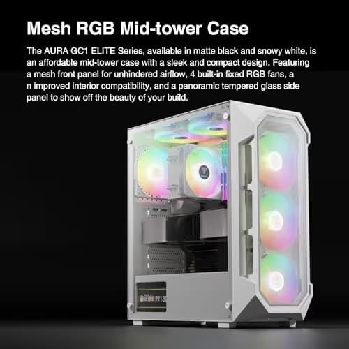 GAMDIAS AURA GC1 ELITE ATX Mid Tower White with Tempered Glass Side Panel ARGB image