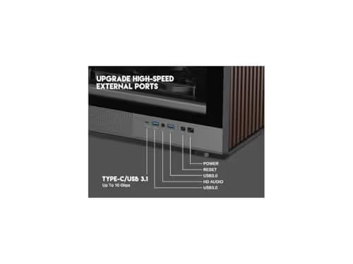 DIYPC DIY-ATX08-Wood ATX Mid Tower Black / Brown with Tempered Glass Side Panel and USB 3.2 Gen 2 Type-C, USB 3.2 Gen 1 Type-A image