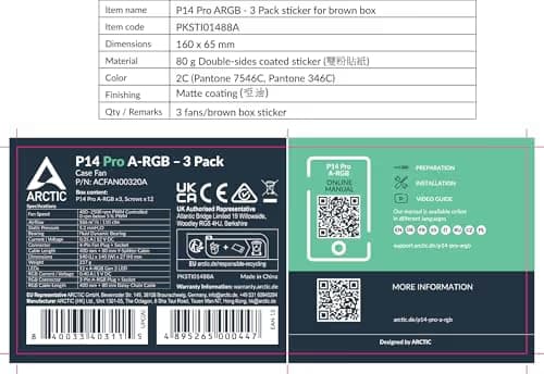 ARCTIC P14 Pro 140mm Black Addressable RGB PWM 110 CFM 3-Pack image