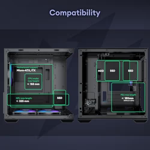 Okinos Mirage 4 Micro ATX Mini Tower Black with Tempered Glass Side Panel, USB 3.2 Gen 2 Type-C, USB 3.2 Gen 1 Type-A image