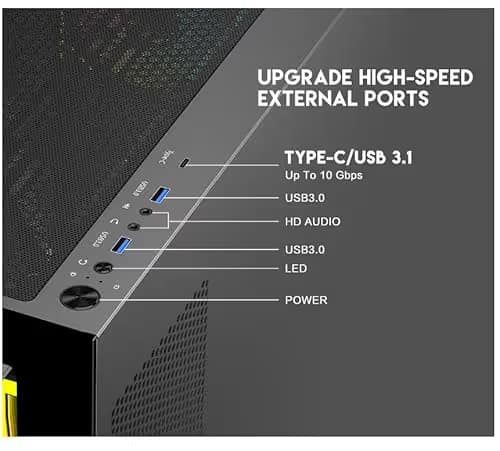 DIYPC ARGB-N5-BK ATX Mid Tower Black with Tempered Glass Side Panel and USB 3.2 Gen 2 Type-C USB 3.2 Gen 1 Type-A image