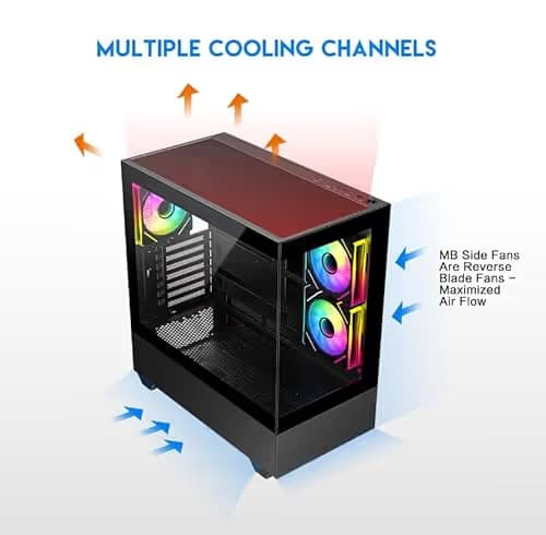 DIYPC ARGB-N5-BK ATX Mid Tower Black with Tempered Glass Side Panel and USB 3.2 Gen 2 Type-C USB 3.2 Gen 1 Type-A image