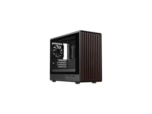 DIYPC DIY-mATX06-Wood Micro ATX Mini Tower Black / Brown with Tempered Glass Side Panel and USB 3.2 Gen 2 Type-C, USB 3.2 Gen 1 Type-A main image