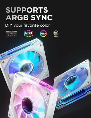 AsiaHorse AMICI-5GT RGB PC Fans, Infinity Mirror ARGB Fans 120mm White Reverse Blade Pack of 3 image
