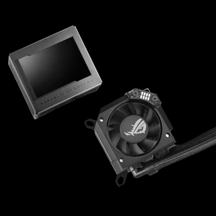 ASUS ROG Ryujin III 360 All-in-one Liquid CPU Cooler with 360mm Radiator. Asetek 8th gen Pump, 3X Noctua industrial PPC 120mm Fans, 3.5” Color LCD image