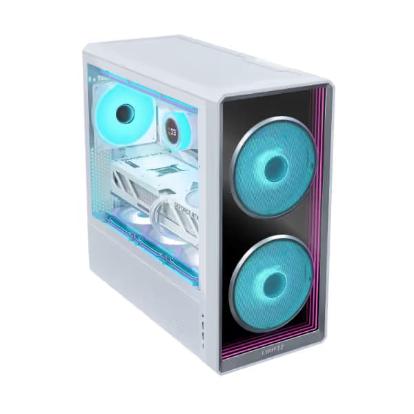 Lian Li LANCOOL 217 INF Infinity Mirror Computer Case, Mid-Tower ATX PC Case w/ 3 Pre-Installed Fans, 2x170mm ARGB Fans, 1x140mm, Front Mirror Glass Panel, Optimized Airflow - White (LANCOOL 217INFW) Vertical GPU image