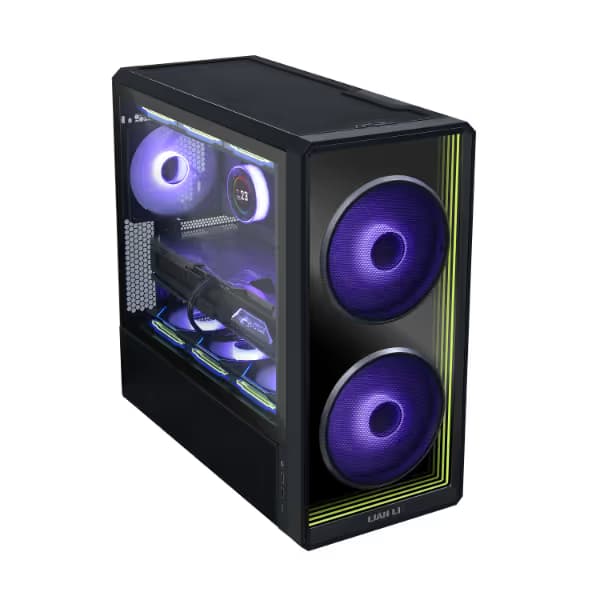 Lian Li LANCOOL 217 INF Infinity Mirror Computer Case, Mid-Tower ATX PC Case w/ 3 Pre-Installed Fans, 2x170mm ARGB Fans, 1x140mm, Front Mirror Glass Panel, Optimized Airflow - Black (LANCOOL 217INFX) Vertical GPU image