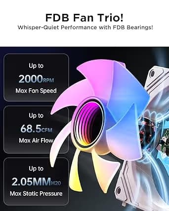 AsiaHorse COSMIQ 120mm PC RGB Fans Computer Case Fans, 5V 3-PIN Connector Daisy Chain PWM Cooling Fan White image