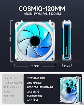 AsiaHorse COSMIQ 120mm Case Fan, Infinity Mirror FDB Reverse Fan with 5V 3-PIN Connector White image