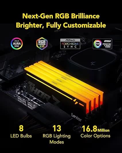 Lexar Thor Z Series RGB DDR5 RAM 32GB Kit (2x16GB) 6000 MHz Black image