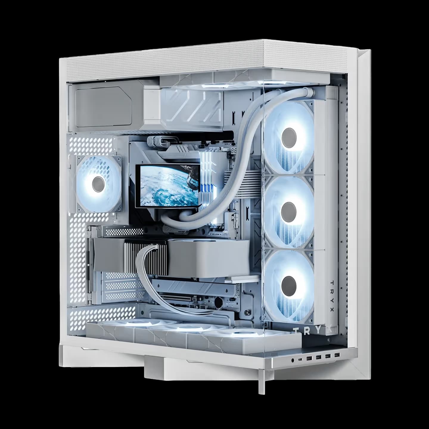 TRYX LUCA L70 White ATX PC Case Panoramic Glass with Front Panel ATX Case Bottom Mount PSU White image