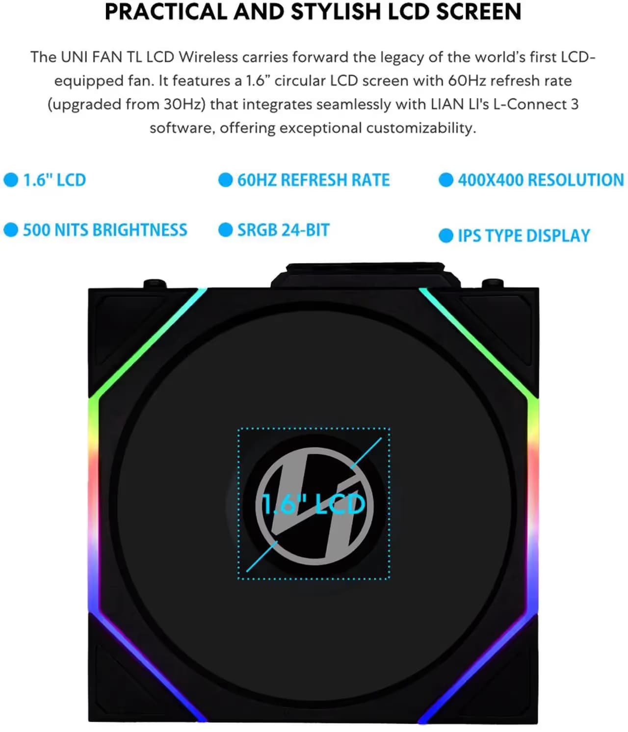  Lian Li UNI FAN TL140 LCD Wireless 140mm White image
