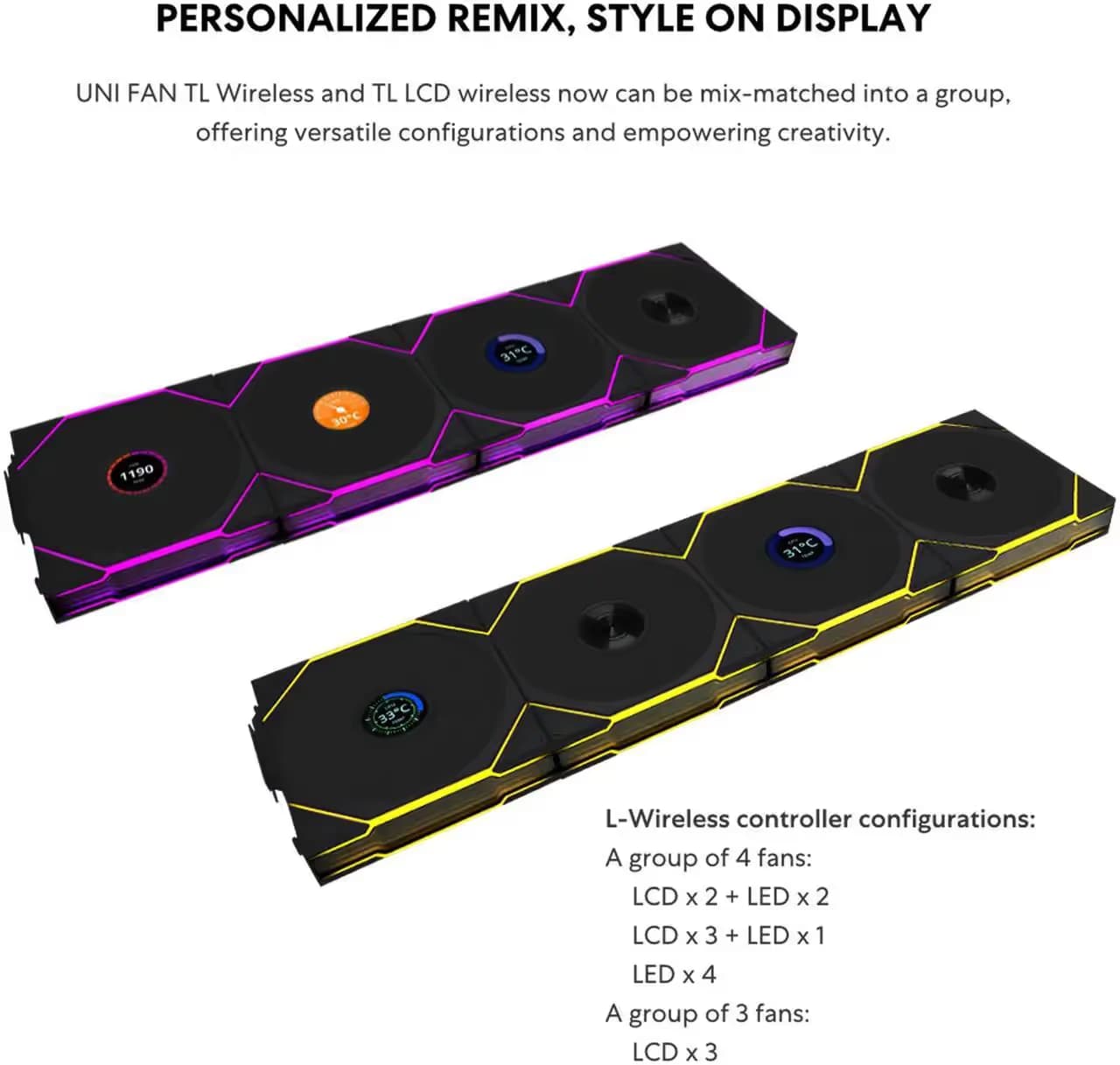 Lian Li UNI FAN TL WIRELESS LCD 140mm REVERSE BLADE Black image