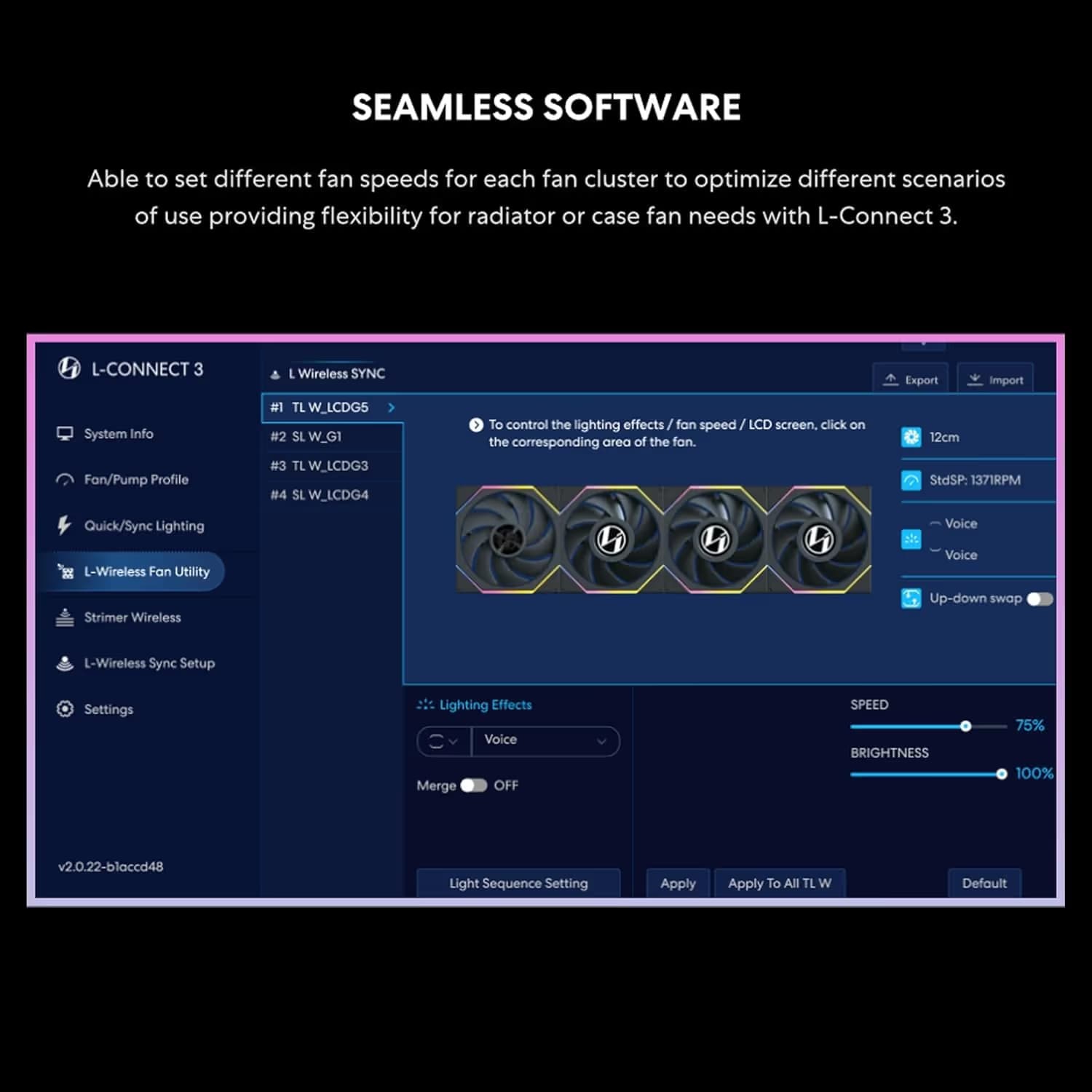 Lian Li UNI FAN TL WIRELESS LCD 140mm REVERSE BLADE White image