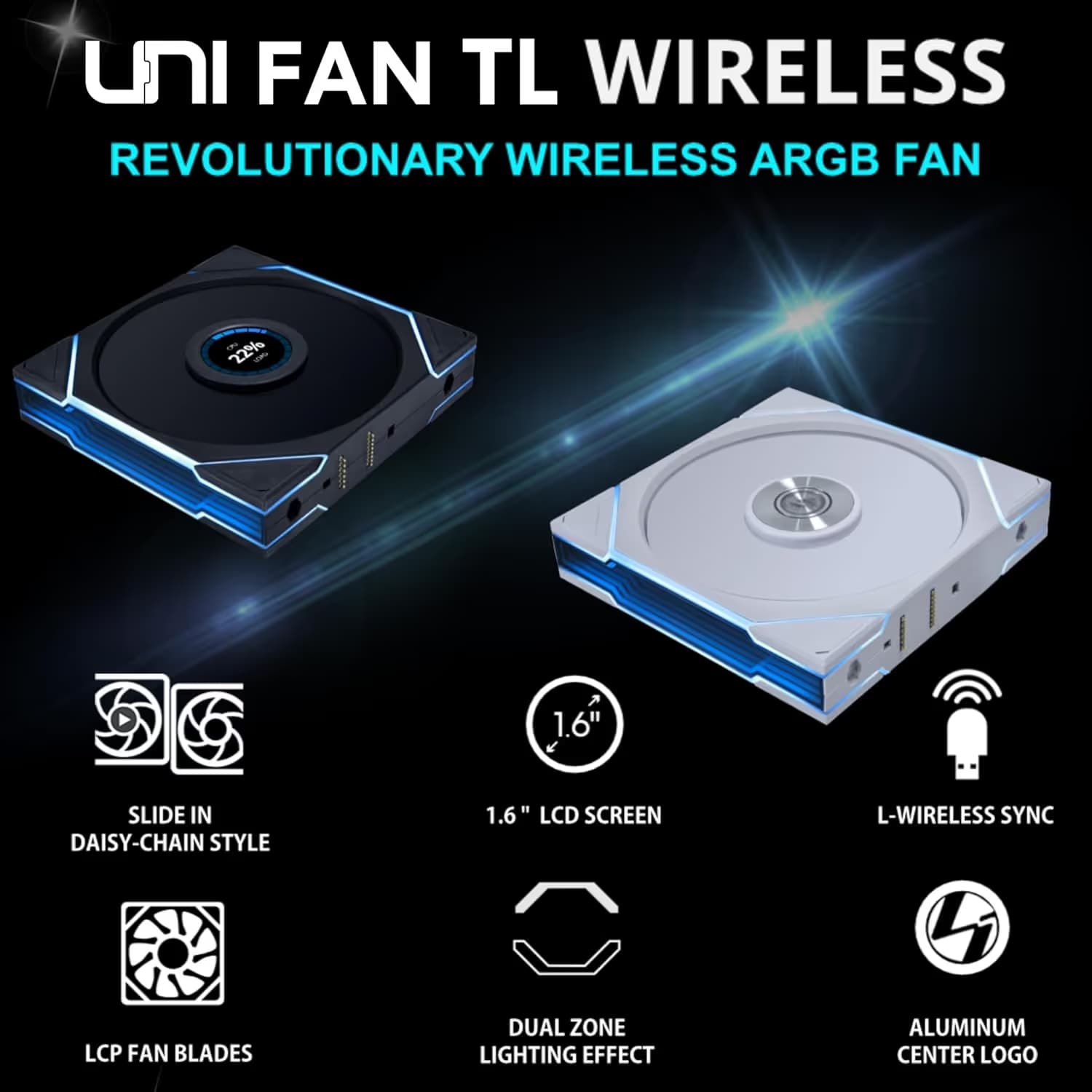 Lian Li UNI FAN TL WIRELESS LCD 140mm REVERSE BLADE White image