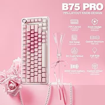 YUNZII B75 PRO Wireless Mechanical Gaming Keyboard - Cocoa Cream V2 Switches - Pink image