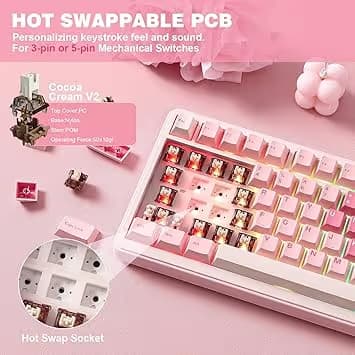 YUNZII B75 PRO Wireless Mechanical Gaming Keyboard - Cocoa Cream V2 Switches - Pink image