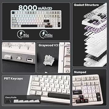 AULA F99 Wireless Mechanical Keyboard - LEOBOG Greywood V3 Switch image