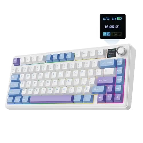 EPOMAKER X Aula F75 MAX Wireless Mechanical Keyboard with TFT Screen and Knob, Gasket Gaming Keyboard in 75% Layout, Hot Swappable, RGB Backlight, for PC/Mac/Linux (Blue&White&Purple) image