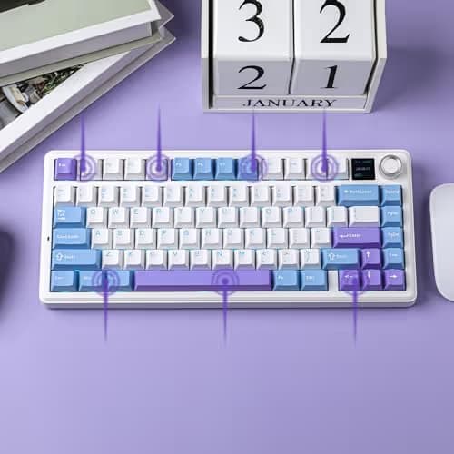 EPOMAKER X Aula F75 MAX Wireless Mechanical Keyboard with TFT Screen and Knob, Gasket Gaming Keyboard in 75% Layout, Hot Swappable, RGB Backlight, for PC/Mac/Linux (Blue&White&Purple) image