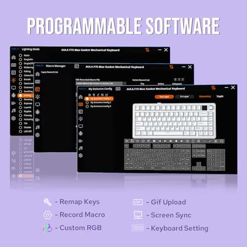 EPOMAKER X Aula F75 MAX Wireless Mechanical Keyboard with TFT Screen and Knob, Gasket Gaming Keyboard in 75% Layout, Hot Swappable, RGB Backlight, for PC/Mac/Linux (Blue&White&Purple) image