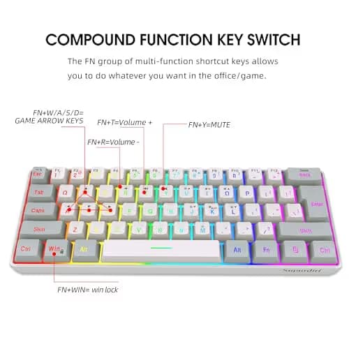 Snpurdiri 60% Wired Gaming Keyboard, 61 Keys RGB Backlit Small Gaming Keyboard for PC/Mac Gamer, Typist, Travel, Easy to Carry on Business Trip(Grey-White) image