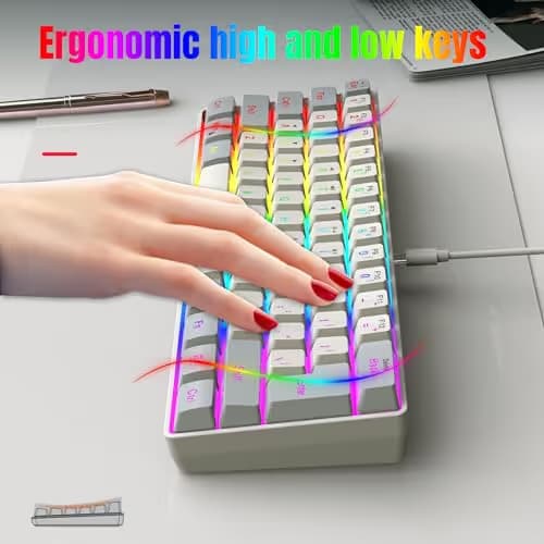 Snpurdiri 60% Wired Gaming Keyboard, 61 Keys RGB Backlit Small Gaming Keyboard for PC/Mac Gamer, Typist, Travel, Easy to Carry on Business Trip(Grey-White) image