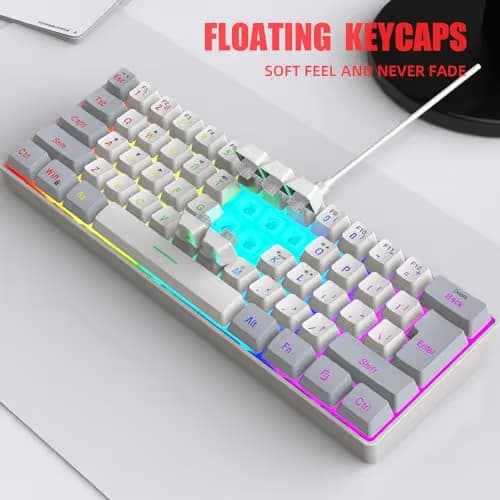 Snpurdiri 60% Wired Gaming Keyboard, 61 Keys RGB Backlit Small Gaming Keyboard for PC/Mac Gamer, Typist, Travel, Easy to Carry on Business Trip(Grey-White) image