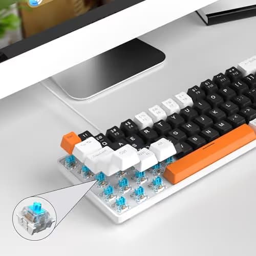 MageGee Portable 60% Mechanical Gaming Keyboard, MK-Box LED Backlit Compact 68 Keys Mini Wired Office Keyboard with Blue Switch for Windows Laptop PC Mac - Black/White image