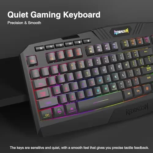 Redragon K503 Wireless Gaming Keyboard, 3-Mode (2.4G/BT/USB), RGB LED Backlit, Multimedia Keys, Fully Programmable Silent Membrane Keyboard with Wrist Rest for Windows PC Games (Black) image