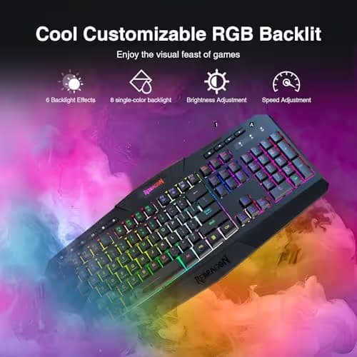 Redragon K503 Wireless Gaming Keyboard, 3-Mode (2.4G/BT/USB), RGB LED Backlit, Multimedia Keys, Fully Programmable Silent Membrane Keyboard with Wrist Rest for Windows PC Games (Black) image