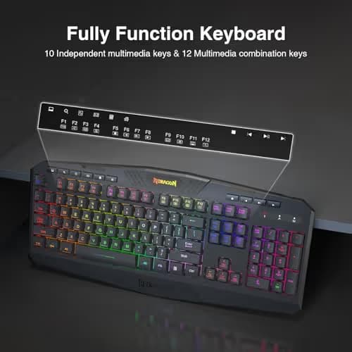 Redragon K503 Wireless Gaming Keyboard, 3-Mode (2.4G/BT/USB), RGB LED Backlit, Multimedia Keys, Fully Programmable Silent Membrane Keyboard with Wrist Rest for Windows PC Games (Black) image