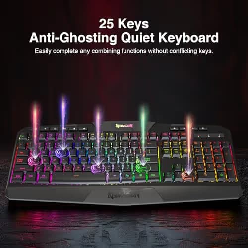 Redragon K503 Wireless Gaming Keyboard, 3-Mode (2.4G/BT/USB), RGB LED Backlit, Multimedia Keys, Fully Programmable Silent Membrane Keyboard with Wrist Rest for Windows PC Games (Black) image