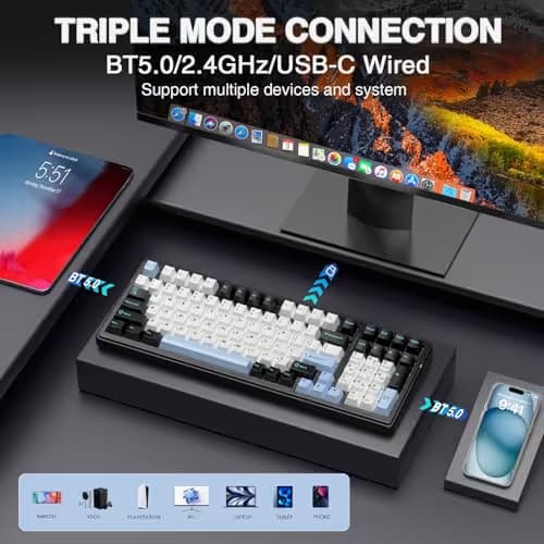 AULA F99 Wireless Mechanical Keyboard,Tri-Mode BT5.0/2.4GHz/USB-C Hot Swappable Custom Keyboard,Pre-lubed Linear Switches,RGB Backlit Gaming Keyboards for PC/Tablet/Xbox/PS4/PS5 image