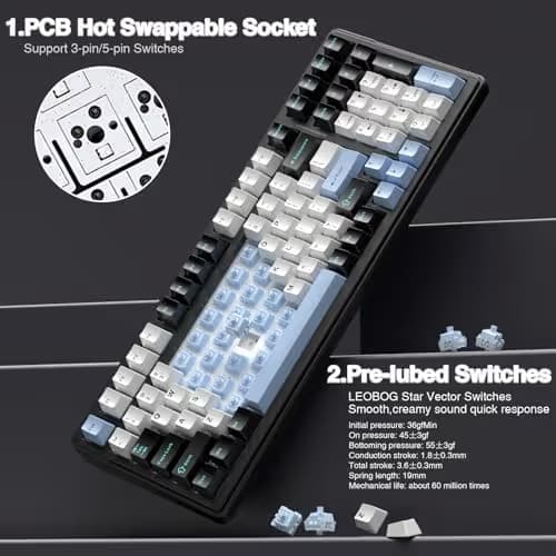 AULA F99 Wireless Mechanical Keyboard,Tri-Mode BT5.0/2.4GHz/USB-C Hot Swappable Custom Keyboard,Pre-lubed Linear Switches,RGB Backlit Gaming Keyboards for PC/Tablet/Xbox/PS4/PS5 image