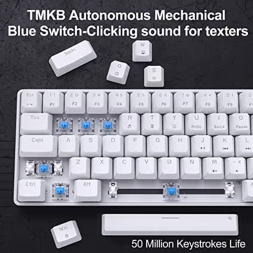 DIERYA T68SE 60% Gaming Mechanical Keyboard,Ultra Compact Mini 68 Key with Blue Switches Wired Keyboard,Anti-Ghosting Keys, for Windows Laptops and PC Gamers,White image
