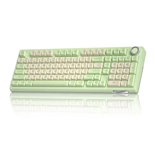SOLAKAKA KI99 Pro Wireless Mechanical Keyboard Quiet Switch,Hot Swappable Pre-Lubed Switches Silent Keyboard with RGB Backlit,Gasket Structure Computer Gaming Keyboards(GreenWhite, Silent Switch) image