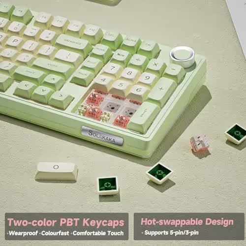 SOLAKAKA KI99 Pro Wireless Mechanical Keyboard Quiet Switch,Hot Swappable Pre-Lubed Switches Silent Keyboard with RGB Backlit,Gasket Structure Computer Gaming Keyboards(GreenWhite, Silent Switch) image